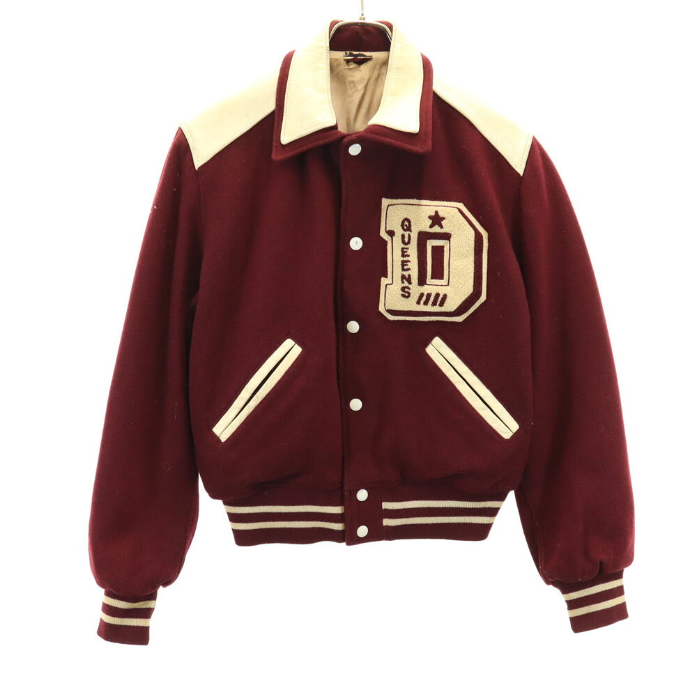 古着 VINTAGE ヴィンテージ 60s 70s ヴィンテージ レザー切り替え ウール スタジャン ワインレッド チェーンステッチ メンズ 【中古】