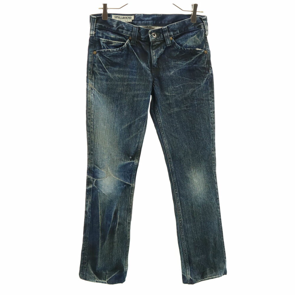 スペルバウンド 日本製 ヴィンテージ加工 デニムパンツ W28 インディゴブルー SPELL BOUND ジーンズ レディース 【中古】
