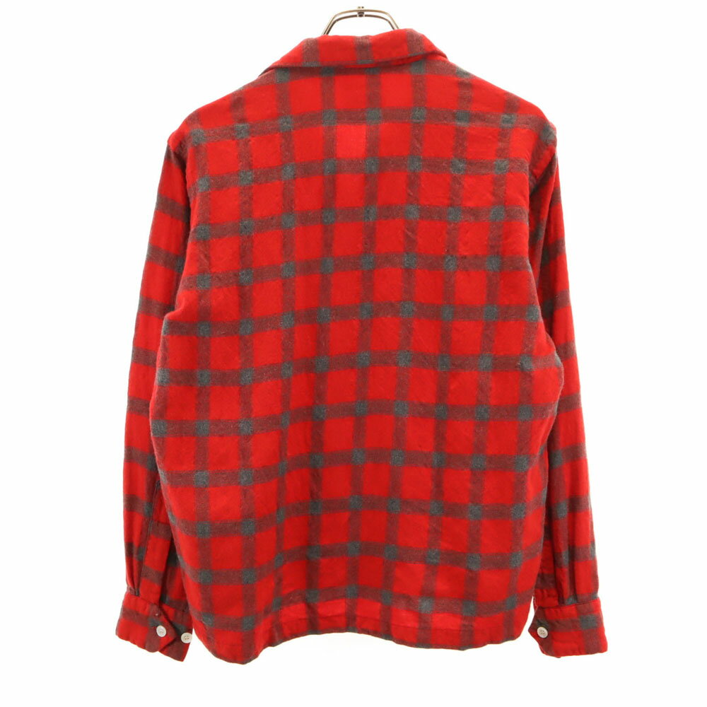 古着 ゲームアンドレイク 50s ヴィンテージ 開襟 チェック柄 長袖 ボックスシルエット オープンカラー ウールシャツ M レッド メンズ 【中古】 【PD】