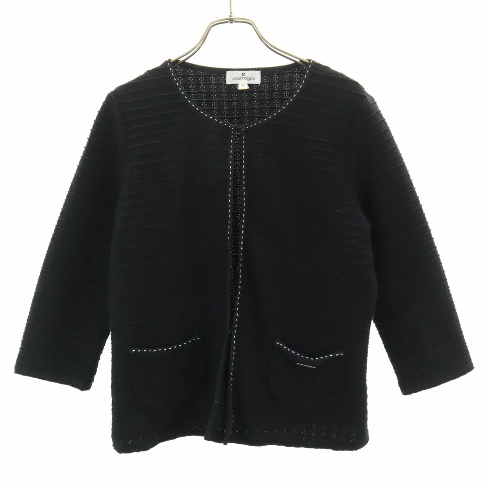 古着 courreges クレージュ 7分袖 カーディガン 40 ブラック レディース 【中古】