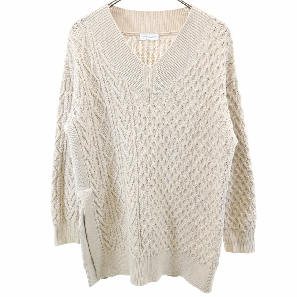 古着 BEAUTY&YOUTH UNITED ARROWS ビューティーアンドユースユナイテッドアローズ 長袖 Vネック ケーブル セーター ベージュ系 ニット レディース 【中古】 【PD】