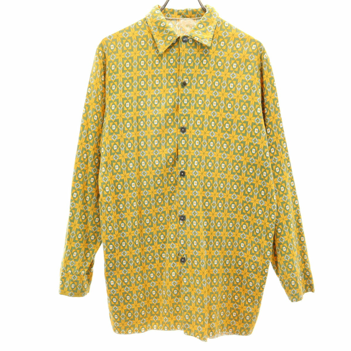 古着 VINTAGE ヴィンテージ 60s 70s ユーロ アーガイル柄 長袖 ボタンダウンシャツ イエロー メンズ 【中古】 【PD】