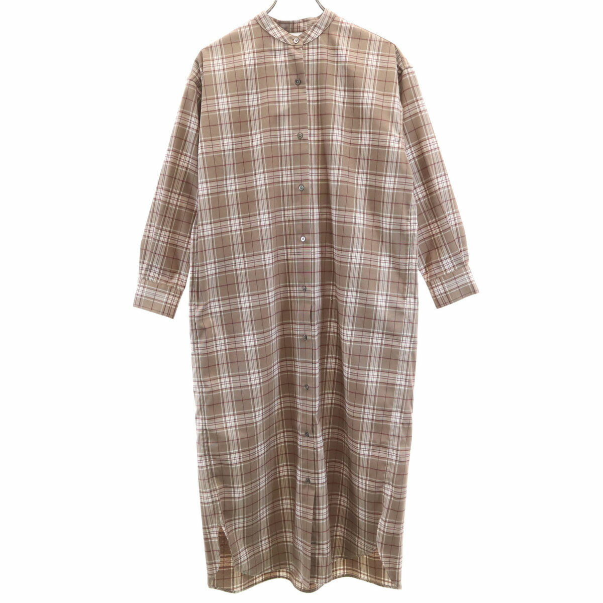 古着 アーバンリサーチドアーズ URBAN RESEARCH DOORS チェック柄 長袖 バンドカラー ロング シャツワンピース F ブラウン系 レディース 【中古】