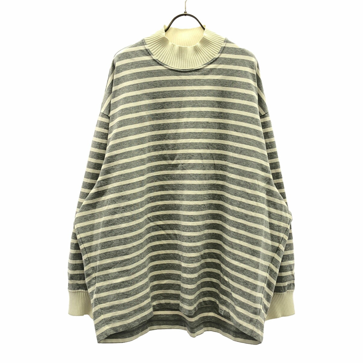 古着 カラービーコン★ 日本製 ボーダー 長袖 リブモックネク カットソー 1 グレー×ホワイト メンズ 【..