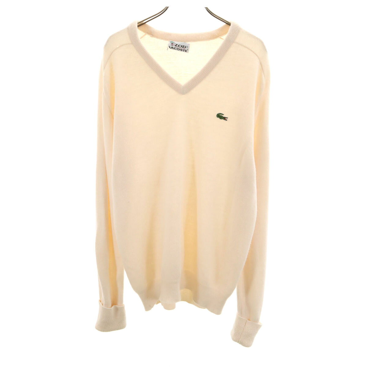 古着 IZOD LACOSTE アイゾットラコステ 70s ヴィンテージ 糸巻きタグ 長袖 Vネック セーター ホワイト ..