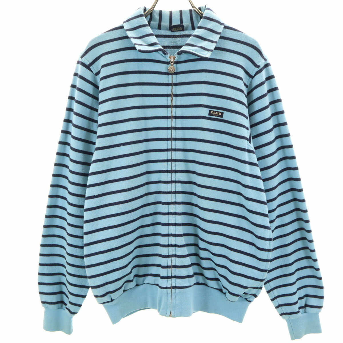 古着 アディダス クラブ 70s 80s デサント製 ヴィンテージ ボーダー柄 ジップジャケット L 水色 デサン..