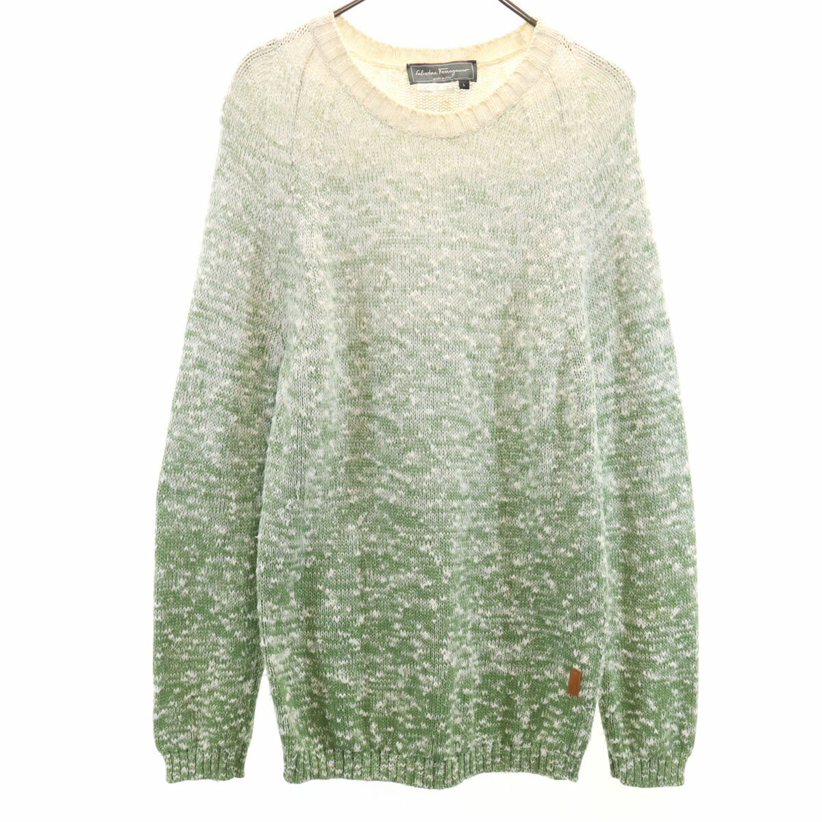 古着 SalvatoreFerragamo サルバトーレフェラガモ 90s イタリア製 オールド 長袖 グラデーション ニット L ライトグリーン メンズ 【中..
