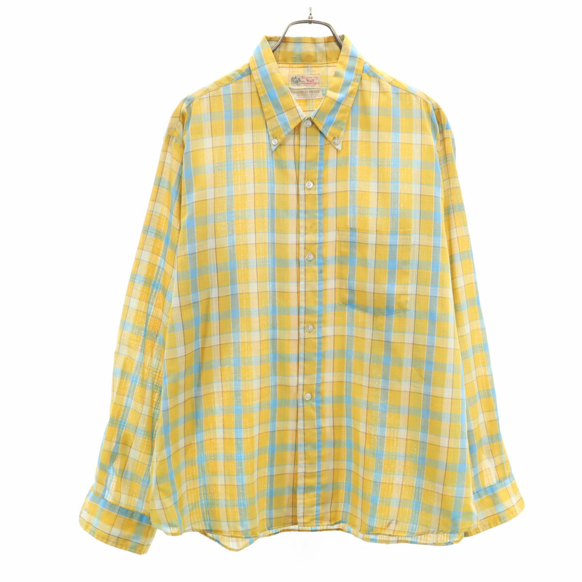 Rakuten - 古着 ユニバーシティ ホール 60s ヴィンテージ チェック柄 長袖 ボタンダウンシャツ L イエロー メンズ 【中古】