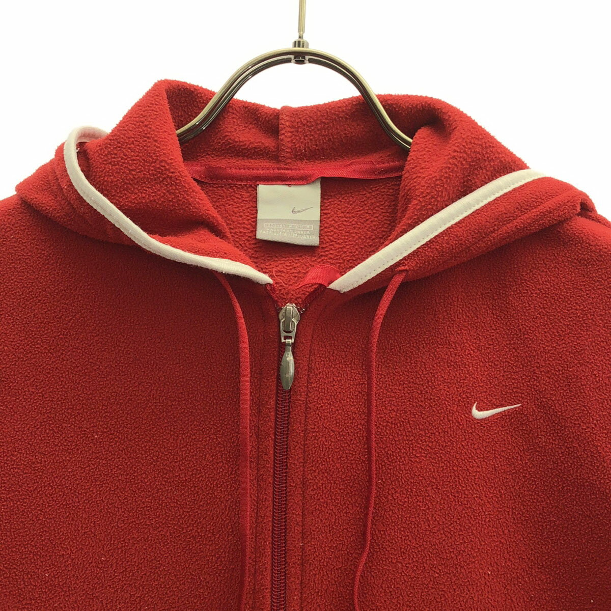 古着 ナイキ NIKE ロゴ刺繍 長袖 フリース ジップパーカー S(4-6) レッド キッズ 【中古】