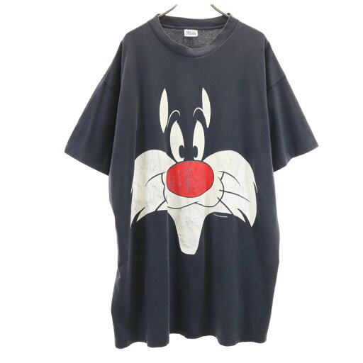 古着 Warner Bros ワーナーブラザーズ 90s オールド ルーニー テューンズ シルベスター 半袖 ロング Tシャツ チャコールブラック シングルステッチ メンズ 【中古】 【PD】 古着 Warner Bros ワーナーブラザーズ 90s オールド ルーニー テューンズ シルベスター 半袖 ロング Tシャツ チャコールブラック シングルステッチ メンズ 【中古】 【PD】