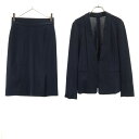 古着 green label relaxing グリーンレーベルリラクシング リネンブレンド スカートスーツ 上下 セットアップ 36 ネイビー レディース 【...