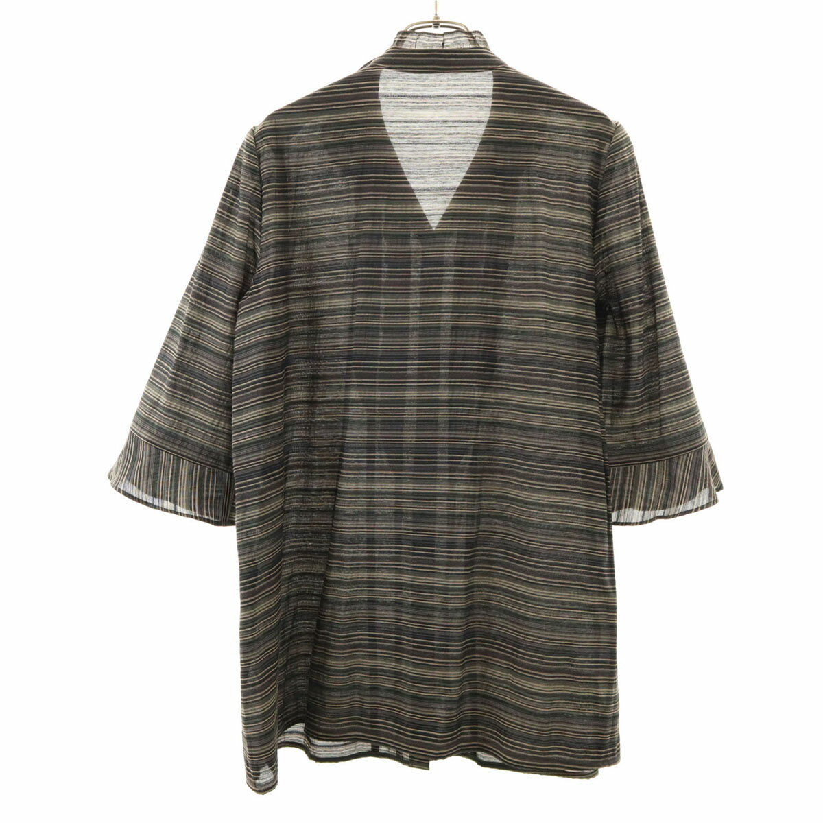 古着 Leilian レリアン 日本製 ボーダー柄 5分袖 チュニック 9 グレー系 シャツ レディース 【中古】 【PD】