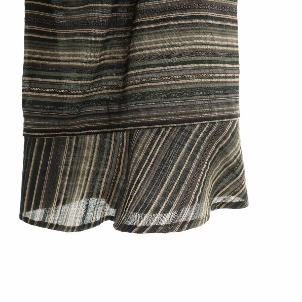 古着 Leilian レリアン 日本製 ボーダー柄 5分袖 チュニック 9 グレー系 シャツ レディース 【中古】 【PD】