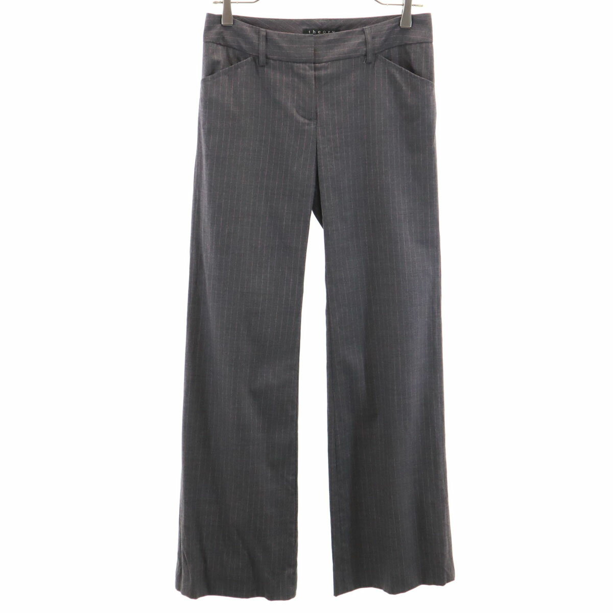 古着 theory セオリー 日本製 ウールブレンド ストレートパンツ 2 グレー レディース 【中古】
