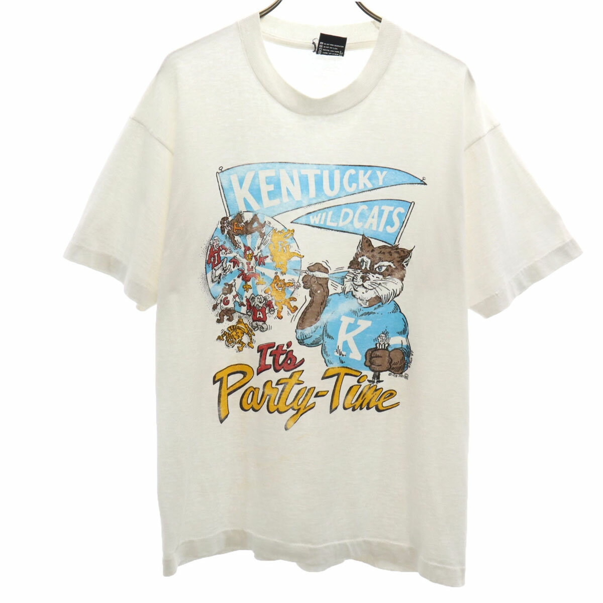 古着 SCREEN STARS BEST スクリーンスターズベスト 90s USA製 オールド ケンタッキー・ワイルドキャッツ 半袖 Tシャツ L ホワイト シングルステッチ バスケットボールチーム Kentucky Wildcats メンズ 【中古】