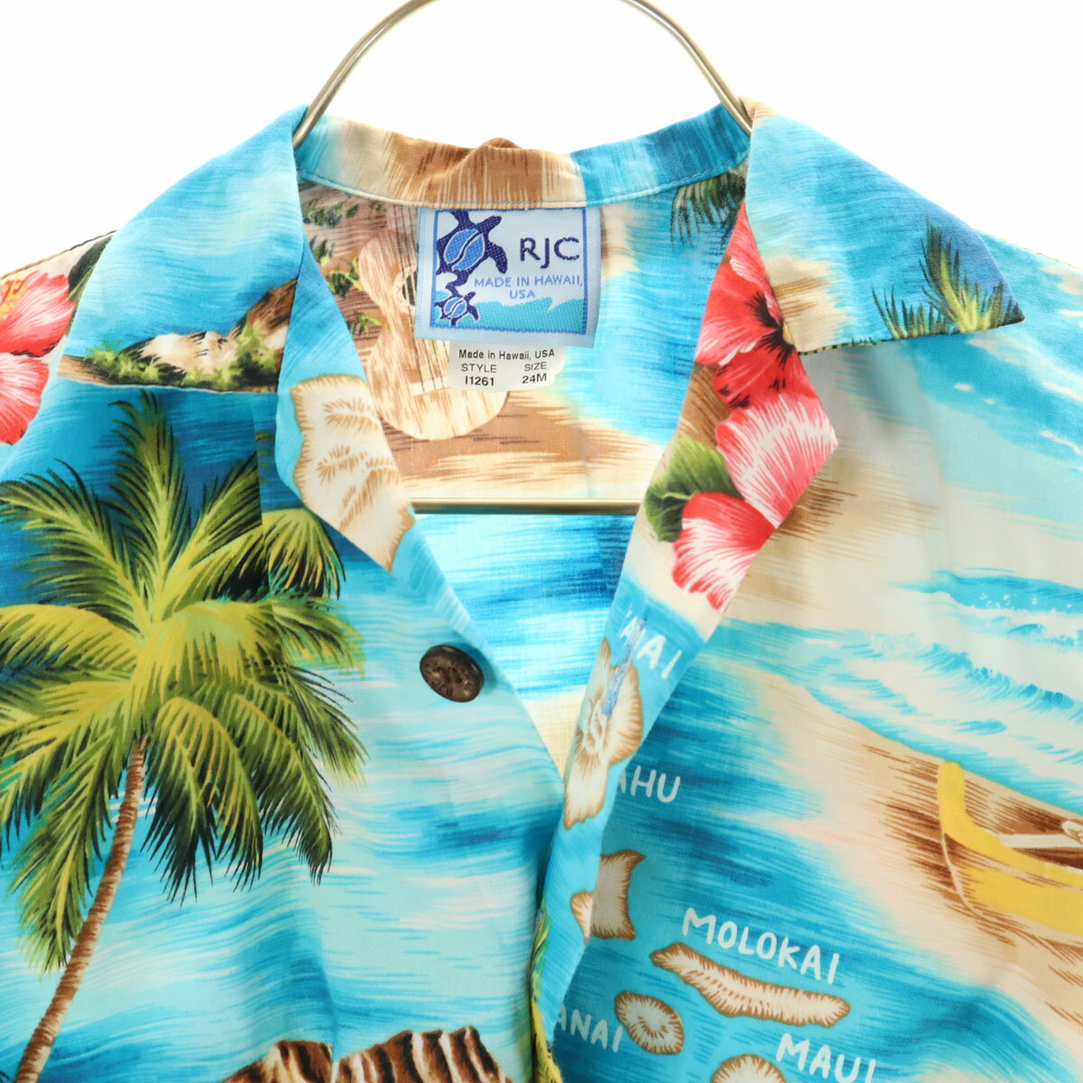 古着 RJC ロバートジェイクランシー ハワイ製 海柄 半袖 開襟 アロハシャツ 24M ブルー系 キッズ 【中古】