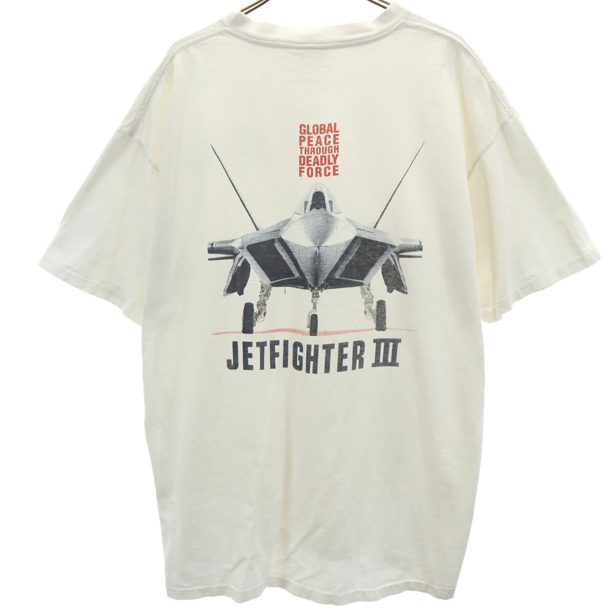 古着 POWER PRO by ONEITA パワープロバイオニータ 90s オールド バックプリント JETFIGHTER3 半袖 Tシャツ XL ホワイト シングルステッチ メンズ 【中古】