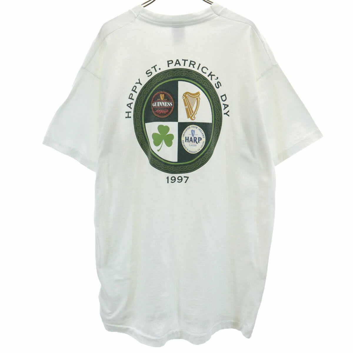 古着 FRUIT OF THE LOOM フルーツオブザルーム 90s USA製 オールド バックプリント HAPPY ST. PATRICK'S DAY 半袖 Tシャツ XL ホワイト シングルステッチ メンズ 【中古】