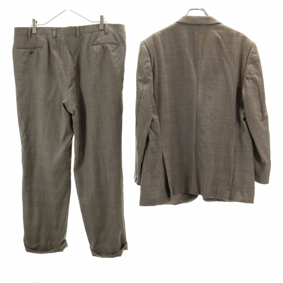 古着 LANVIN ランバン 90s ウール オールド チェック柄 スーツ 上下 セットアップ ST50-56 グレー メンズ 【中古】