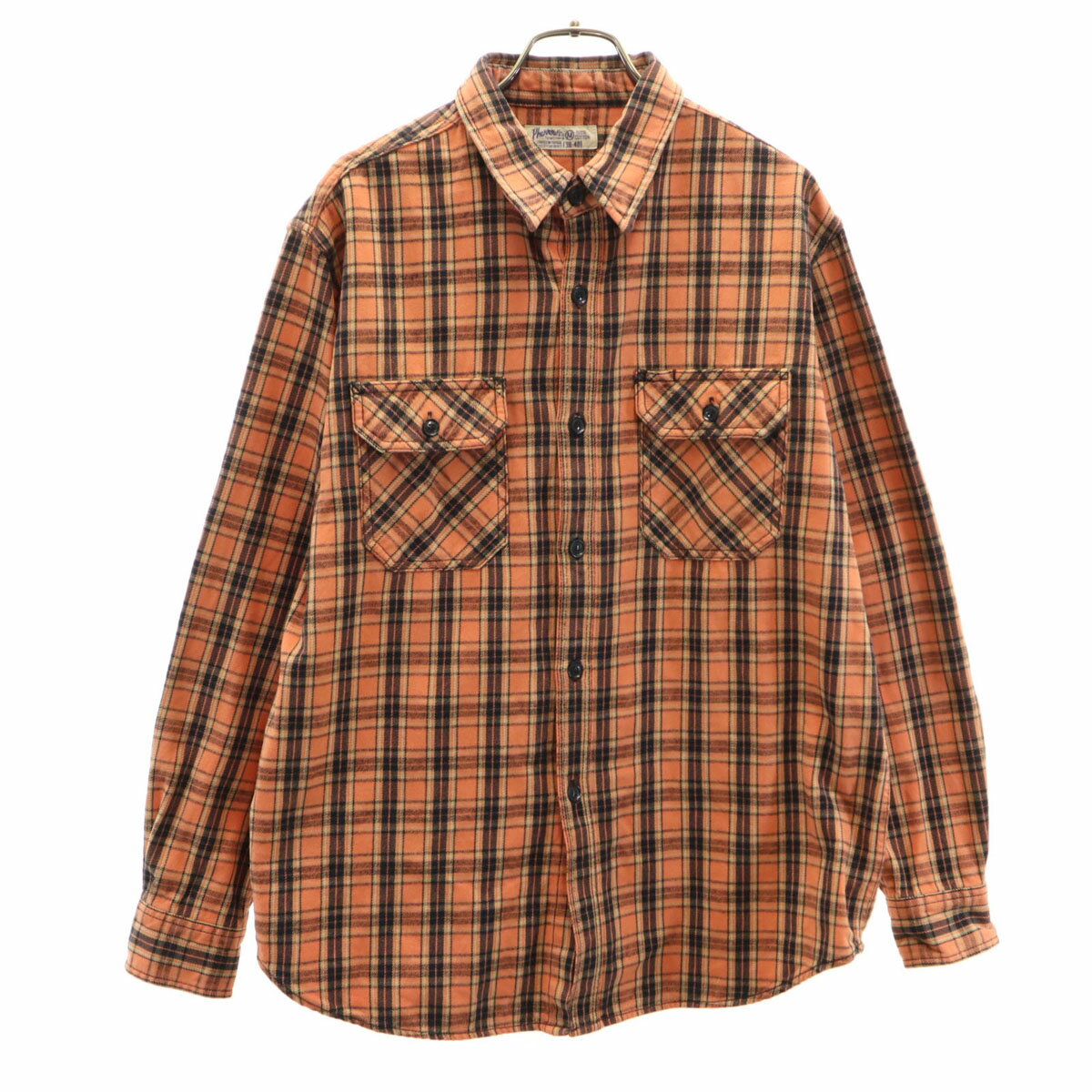 古着 Pherrow's フェローズ チェック柄 長袖 コットンシャツ M オレンジ メンズ 【中古】