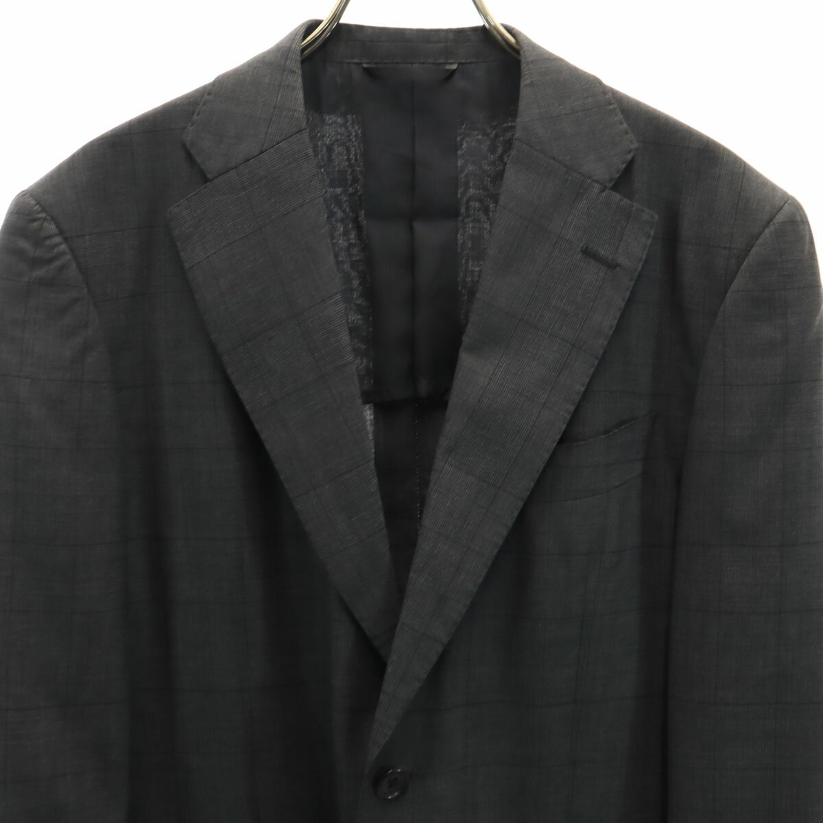 古着 麻布テーラー アザブテーラー シルクブレンド チェック柄 E.THOMAS テーラードジャケット 46 グレー メンズ 【中古】
