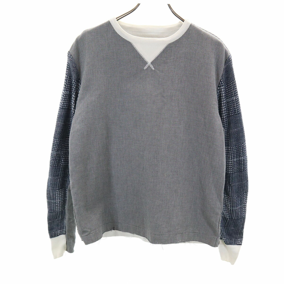 古着 Sacai サカイ 日本製 ハウンドトゥース柄 長袖 ボンディング加工 トレーナー 1 ホワイト 千鳥格子..