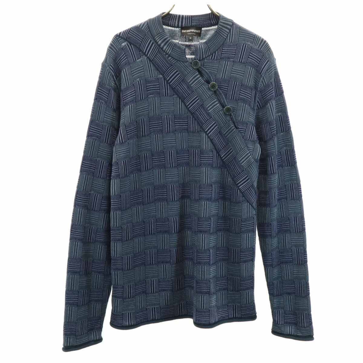 古着 Emporio Armani エンポリオアルマーニ イタリア製 ウールブレンド 総柄 長袖 セーター 50 ネイビー系 ニット メンズ 【中古】