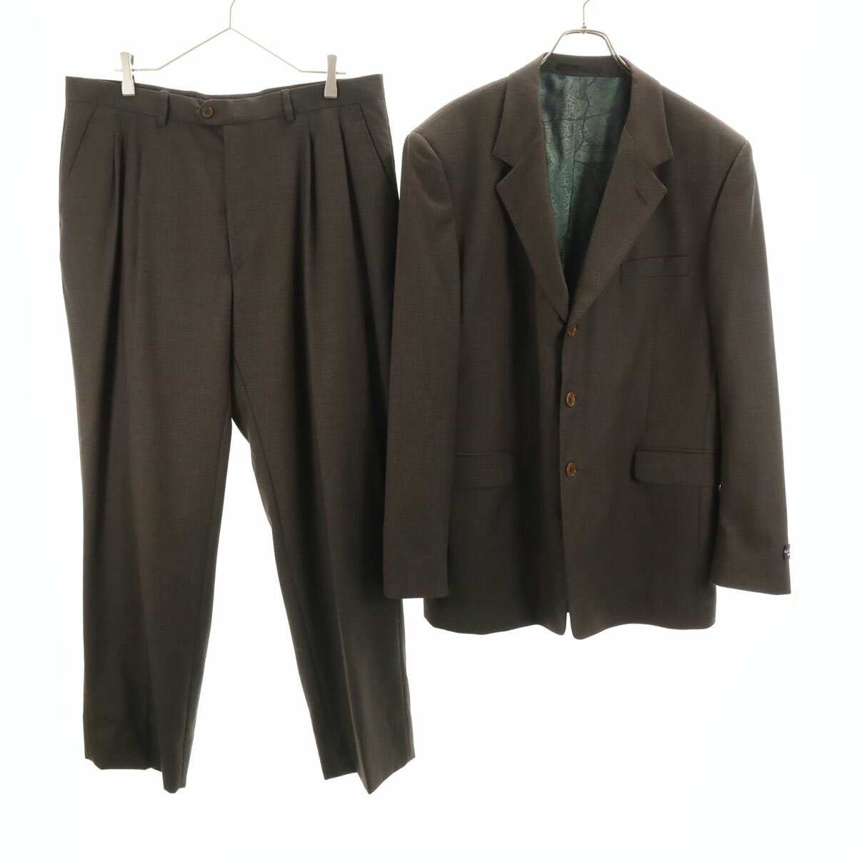 古着 美品 Paul Smith LONDON ポールスミスロンドン ポルトガル製 スーツ 上下 セットアップ 44/W37 ブラウン メンズ 【中古】