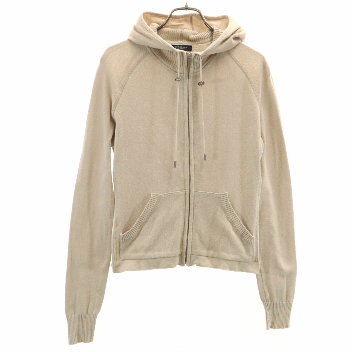Rakuten - 古着 BURBERRY LONDON バーバリーロンドン 長袖 ニット ジップパーカー 1 ベージュ 三陽商会 レディース 【中古】 【PD】