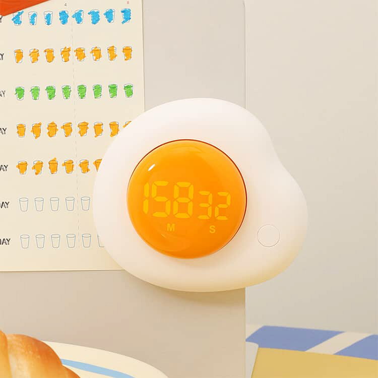 Bellissimaのたまご型 キッチンタイマー デジタルタイマー 大画面 かわいい コンパクト カウントダウン 見やすい カウントアップ 音量調節 消音モード 半熟たまごモード 料理 勉強 学習 作業用タイマー 簡単操作 たまご型 おしゃれ｜アングル2