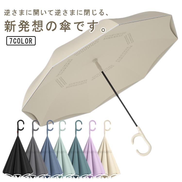 逆さ傘 長傘 雨傘 2重構造 8本骨 晴雨兼用 レディース メンズ UVカット 紫外線カット 丈夫 無地 梅雨対策 半自動開閉 傘 かさ カサ 車用傘 逆向き 自立する傘 逆折り式傘 二重傘 撥水 耐風 濡れない 通学 通勤 ビジネス傘 ギフト プレゼント