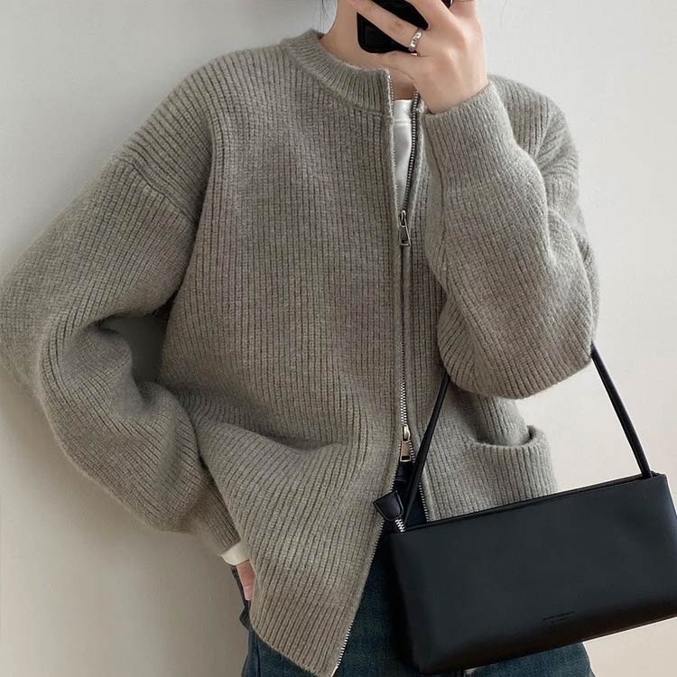 Bellissimaのニットカーディガン レディース トップス 秋冬 ニット カーディガン ポケット付き ニットカーデ ゲーブル編み 前開き 無地 羽織り ニットジャケット きれいめ 柔らかい カジュアル セーター コート アウター 秋 冬 春｜アングル3