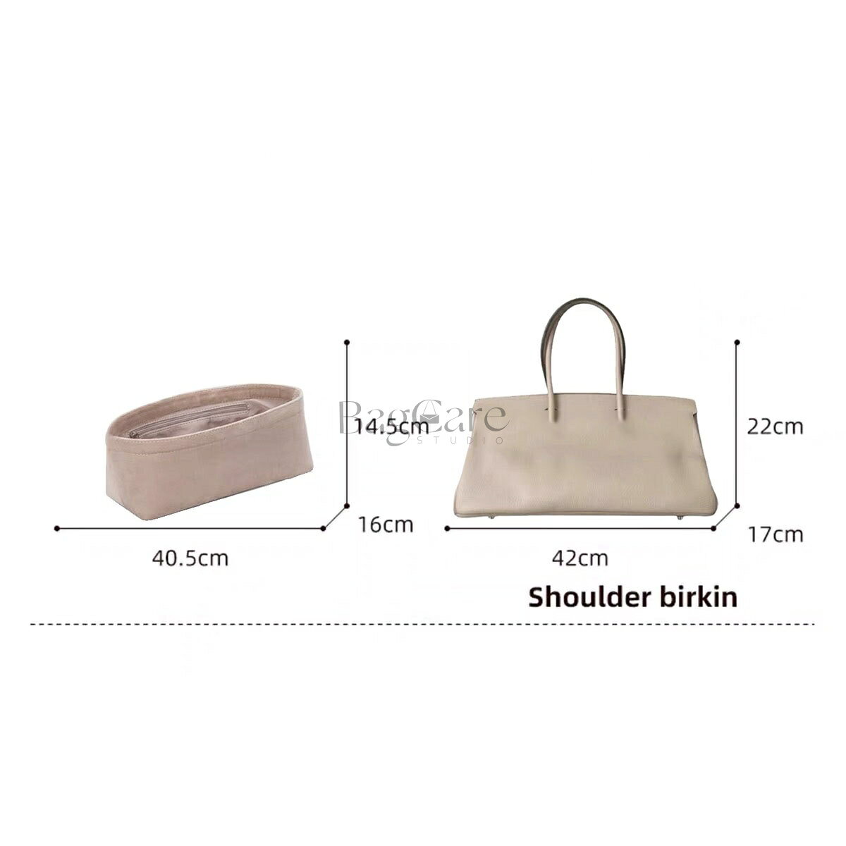 bellperleshopの【高級素材】 バッグインバッグ Hermes shoulder birkin42対応 エルメス対応 軽量 自立 チャック付き インナーバッグ 小さめ 大きめ バッグの中 小物入れ ハンドバッグ 整理 整頓 通勤 バッグ 内部 底 汚れ防止 BagCare｜アングル3
