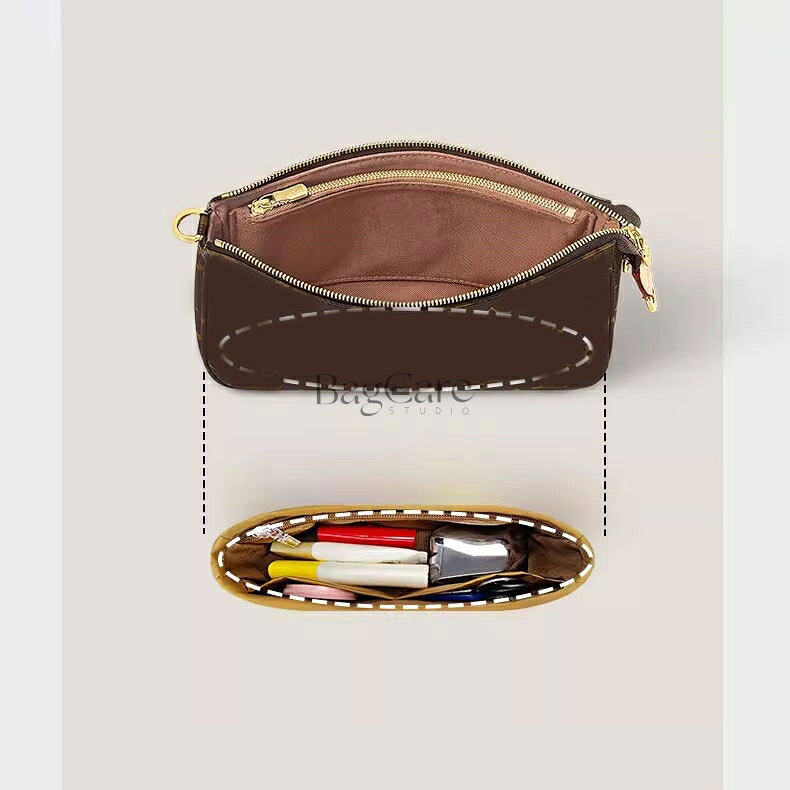 bellperleshopのバッグインバッグ LOUIS VUITTON対応 LV POCHETTE ACCESSOIRES対応 ナイロン 軽量 自立 インナーバッグ チャック付き 小さめ 大きめ バッグの中 整理 整頓 通勤 旅行バッグ 防水 水洗可能 カスタマイズ バッグ 内部 底 汚れ防止 BagCare｜アングル2