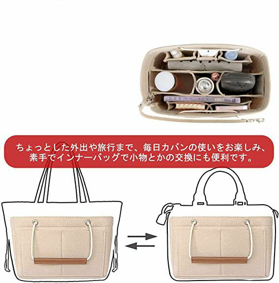 バックインバック 軽量 フェルト 自立 化粧ポーチ付き インバック トート バッグインバッグ LV Speedy対応