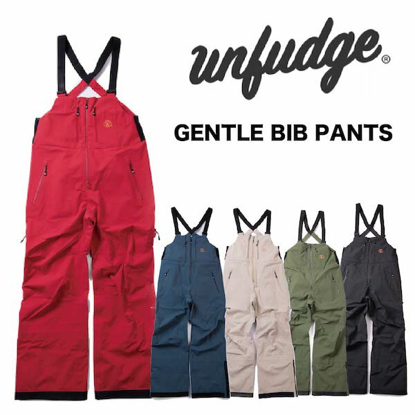 アンファッジには珍しいワイドシルエットを持ったモデル。それがGENTLE BIB PANTSです。これまで多く寄せられた「ナイスダンディにはいささかキツいよ」というご要望にお応えしながらもルーズシルエットがお好みな方へも非常にお勧めできるモデルです。 ルーズながらも着心地や使い心地を妥協しないのは我々アンファッジだからできる事です。各部のサイジングはサイズスペック表をご確認ください。 ・ワイドフィット ・随所に立体裁断を採用し激しい動きにも追従するデザイン。 ・スキー場からバックカントリーまで快適に使用できるスペックと機能。 ・使い込む中でアップデートされてきた最高のビブパンツです。 機能説明： ・スーパースムースシットシステム 私たちはこれを「緊急お花摘み機構」と呼んでいます。バックカントリーで突然やってくる便意に対応するために搭載しています。ジャケットを着たままでもお花を摘める素敵な機構です。 ・電子機器専用ポケット ビブ両ポケット内には、ネオプレーン製のポケットを装備しています。このポケットには寒さに弱いスマートフォンなどを入れておくのに最適です。ポケットの中でスマートフォンが動かないばかりか体にフィットする部分ですので保温性もあり電池の減りが恐ろしく軽減されます。 ・メッシュポケット ビブ裏には2箇所のメッシュポケットを装備。ハイクアップの際には小物やインナーグローブの一時保管場所として重宝します。 ・ベンチレーション 「緊急お花摘み機構」は下部からファスナーを開けるとベンチレーションになります。広い開口部はオーバーヒートした熱気を一気に解放してくれます。 ・ブーツゲーター 雪の侵入を防ぐため、ブーツに被せられるようゲーターを装備。また前部にフックがありブーツのヒモに掛けることでズレを防ぎます。 ・裾調節 ※仕様変更！ 裾周りに調整用のドローコードを入れる仕様になりました。 ドローコードを引くことで裾周りを絞ることが可能になります。 ・ファブリック 藪漕ぎやアイテムとの摩擦にも強い、東レ製3レイヤー　耐水圧20000mm / 透湿性10000g ゲレンデから山岳まであらゆるシチュエーションで使用できるスノーウェアです。作り手でもあるブランドオーナーはこれまで世界中のスキー場や山岳で滑ってきました。彼が考える一番重要な要素。それは、 「遊びに集中できる物」すなわち「最上級の遊び道具」である事です。 厳しい環境に適応するためだけではなく、普段のファンライディングでもストレスを感じない気の利いた機能をも盛り込んで作られています。 高機能＋ポップなカラーもunfudgeが持つ特徴の一つです。非日常を味わうゲレンデです。せっかくの時間を楽しく過ごすためにはこのポップなカラーが欠かせません。 山岳ではこのカラーが機能として役立ちます。unfudge所属の山岳ガイドたちはこぞってポップなカラーを選びます。その理由は「見つけてもらう」という点です。ツアーのお客様からも、万が一の際には救助隊からも見つけてもらいやすくする機能なのです。 様々な機能がある事で、あなたのウィンターライフをより快適で楽しい時間へとかえてくれます。 SIZE： S、M、L、XL 日本人男性の平均体型「身長171cm・体重67kg」の方を「L」基準としサイジングしております。女性では「身長158cm・体重50kg」を基準に「S」をサイジングしております。 ＜GENTLE BIB PANTS のサイジング＞ GENTLE BIB PANTSのL＝PEEP BIB PANTSのXLとXXLの間 要するに1.5サイズアップとお考えください。もちろん丈などは各サイズに合わせ調整済みです。 【UNFUDGE 正規販売店】 アフターケアーもお任せ下さい。 ご安心してお買い求めください。 UNFUDGEウェア 他のモデルはこちらから＞＞ ---------------------------------------------------- ※パソコン、モニター等の環境により色が実物と異なる場合がございます。 ご了承くださいませ。 ---------------------------------------------------- 【在庫について】 在庫は実店舗、メーカー在庫を共有しております。 完売の際はご了承ください。 メーカー希望小売価格はメーカーカタログに基づいて掲載しています