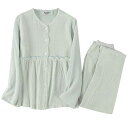 パジャマ レディース パンツ 2点セット ルームウェア 部屋着 4Color M L XL 上下セット 綿100% 前開き 長袖 長ズボン 春 夏 秋 ダブルガ...