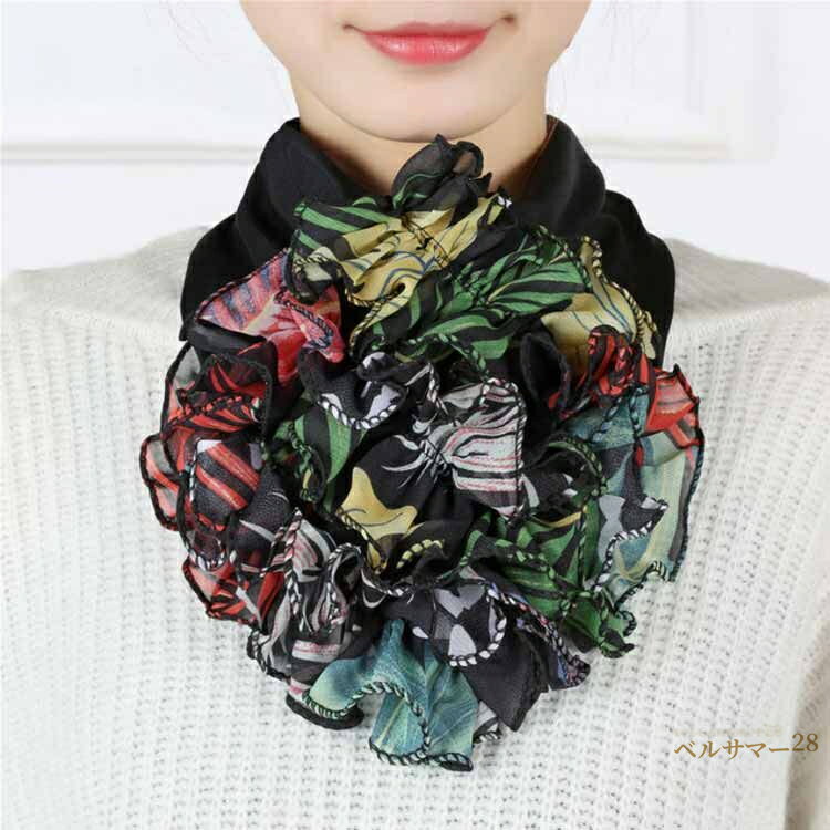 刺繍 つけ襟 フリル 花柄 レディース 装飾的な襟 偽の襟 付け襟 フェイク襟 ネックカバー ヘアバンド 全16色 つけ衿 ブラウス ワンピース 小物 衿 ダンス 重ね着風 パフォーマンス スカーフ