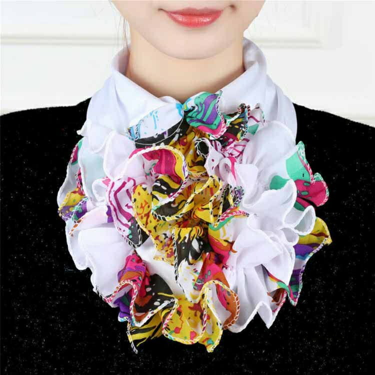 刺繍 つけ襟 フリル 花柄 レディース 装飾的な襟 偽の襟 付け襟 フェイク襟 ネックカバー ヘアバンド 全16色 つけ衿 ブラウス ワンピース 小物 衿 ダンス 重ね着風 パフォーマンス スカーフ