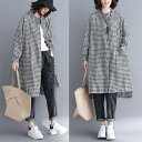 レディース チュニック 長袖 シャツ チュニックシャツ ロング シャツ ブラウス レディース ロングシャツ シャツワンピース 前開き チェック柄 長袖 綿麻調 ...