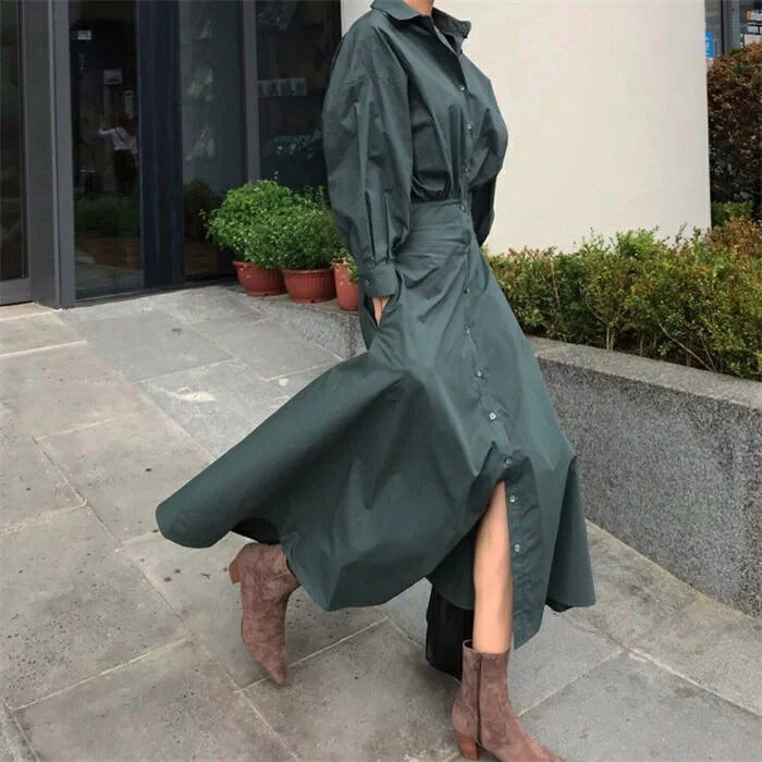 シャツワンピース ワンピース レディース ロング ワンピース ロング シャツワンピース 長袖 ロング丈 体型カバー ゆったり シンプル 無地 ロングワンピ 着痩せ 20代 30代 40代 50代 春 夏 秋 カジュアル 大きいサイズ 高品質 新作