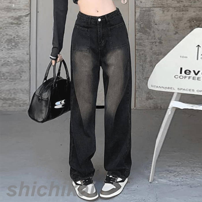 ワイドパンツ デニム レディース 春夏秋冬 ロングパンツ ジーンズ デニムワイドパンツ パンツ ボトム 選べるXS S M L ブラック