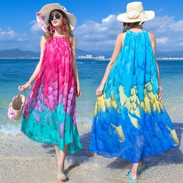 ワンピース マキシワンピ マキシワンピース レディースワンピ シフォンワンピ 袖なしボヘミア風 ロングドレス旅行海デート ビーチ ビーチワンピース