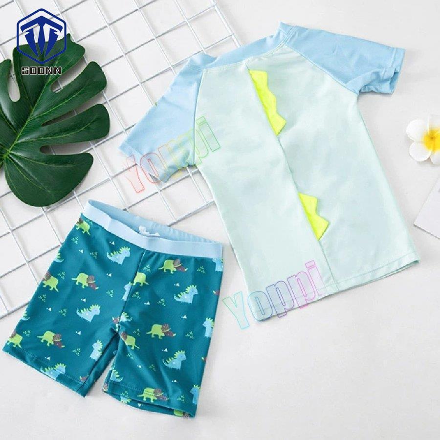 恐竜 キャップ付き セパレート水着 キッズ 子供水着 こども 子供用 3点セット UVカット 帽子付け フィットネス ベビー水着 キッズ 男の子UV対策 日焼け防止