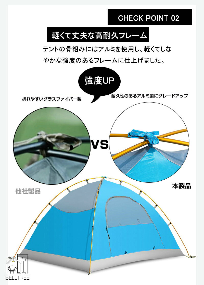 2人用 テント 150×210cm ツーリングテント ドームテント フルクローズ キャノピー付き ソロキャンプ 耐水圧2000mm 日よけ 日焼け対策 防水 キャンプ おうちキャンプ 両面メッシュ アウトドア 軽量 屋外 着替え 避難所