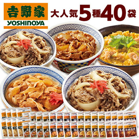 吉野家 5種 40袋 大人気 セット 送料無料 牛丼 豚丼 親子丼 焼肉丼 お弁当 お惣菜 食品 冷凍食品 【7560円(税込)以上で送料無料】