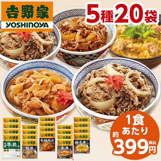 吉野家 5種 20袋 大人気 セット 送料無料 牛丼 豚丼 親子丼 焼肉丼 お弁当 お惣菜 食品 おかず レンジ 簡単 お手軽 調理 ストック 【7560円(税込)以上で送料無料】