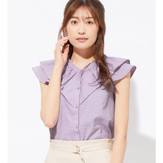乐天商城 - 【期間限定：3790円→2890円！】ブラウス 【接触冷感】サッカー素材ラッフルブラウス(M〜3L) ベルーナ belluna 40代 50代 60代 ミセス 大人 レディース alotta アロッタ 夏 夏服 トップス