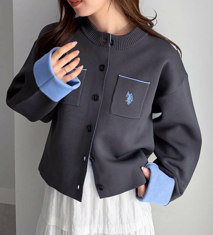 ＼秋新作早割10％OFFクーポン／ニットカーディガン M L LL ＜U.S.POLO ASSN.＞Wフェイスバイカラーカーディガン(M〜LL) 2026秋冬 レディース RANAN ラナン ベルーナ ニット カーディガン 羽織り カーデ 26AW新作