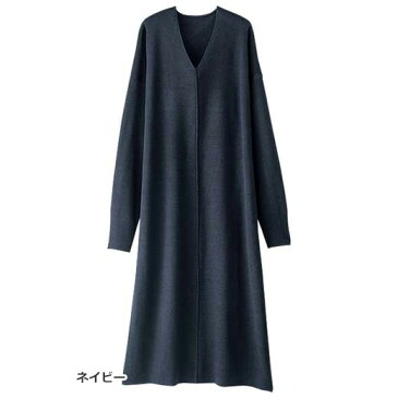 【15％OFFクーポン対象】ニットワンピース M L LL ミラノリブ素材Vネックデザインワンピース(M〜LL) ベルーナ Belluna 40代 50代 60代 レディース ミセス 大人 ファッション 春 春服 ニット ワンピース 体型カバー 長袖 マタニティ